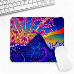 Blue And Purple Mountain Painting Psychedelic Colorful Lines Large Mousepad by Bedest