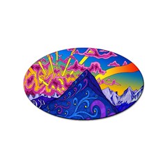 Blue And Purple Mountain Painting Psychedelic Colorful Lines Sticker (oval) by Bedest