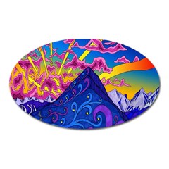 Blue And Purple Mountain Painting Psychedelic Colorful Lines Oval Magnet by Bedest