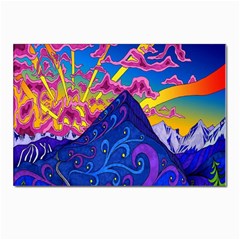 Blue And Purple Mountain Painting Psychedelic Colorful Lines Postcards 5  X 7  (pkg Of 10) by Bedest