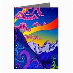 Blue And Purple Mountain Painting Psychedelic Colorful Lines Greeting Cards (pkg Of 8) by Bedest