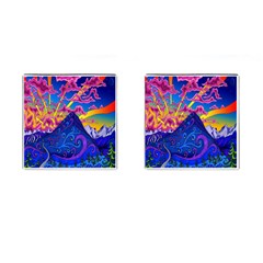 Blue And Purple Mountain Painting Psychedelic Colorful Lines Cufflinks (square) by Bedest