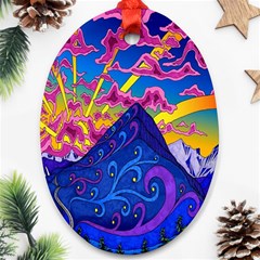 Blue And Purple Mountain Painting Psychedelic Colorful Lines Oval Ornament (two Sides) by Bedest