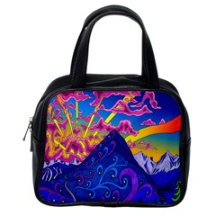 Blue And Purple Mountain Painting Psychedelic Colorful Lines Classic Handbag (one Side) by Bedest