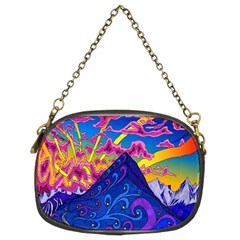 Blue And Purple Mountain Painting Psychedelic Colorful Lines Chain Purse (two Sides) by Bedest