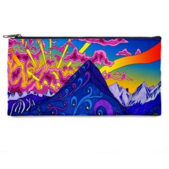 Blue And Purple Mountain Painting Psychedelic Colorful Lines Pencil Case by Bedest