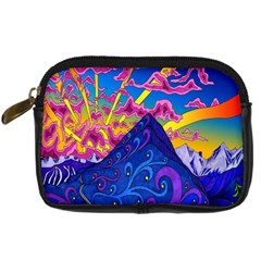 Blue And Purple Mountain Painting Psychedelic Colorful Lines Digital Camera Leather Case by Bedest