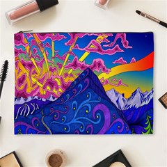 Blue And Purple Mountain Painting Psychedelic Colorful Lines Cosmetic Bag (xl) by Bedest