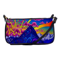 Blue And Purple Mountain Painting Psychedelic Colorful Lines Shoulder Clutch Bag by Bedest