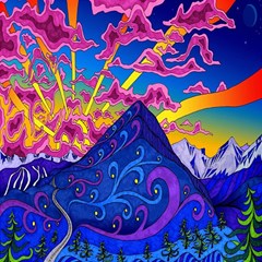 Blue And Purple Mountain Painting Psychedelic Colorful Lines Play Mat (rectangle) by Bedest