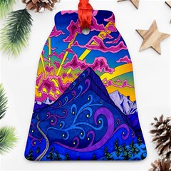 Blue And Purple Mountain Painting Psychedelic Colorful Lines Ornament (bell) by Bedest