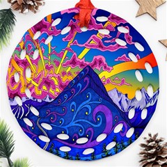 Blue And Purple Mountain Painting Psychedelic Colorful Lines Round Filigree Ornament (two Sides) by Bedest