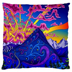 Blue And Purple Mountain Painting Psychedelic Colorful Lines Large Cushion Case (one Side) by Bedest