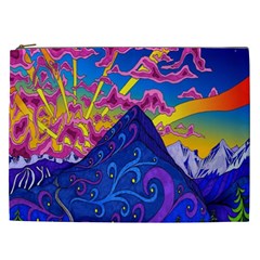 Blue And Purple Mountain Painting Psychedelic Colorful Lines Cosmetic Bag (xxl) by Bedest