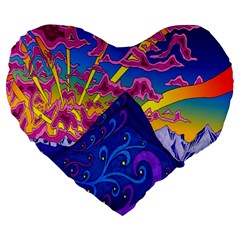 Blue And Purple Mountain Painting Psychedelic Colorful Lines Large 19  Premium Heart Shape Cushions by Bedest