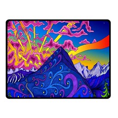 Blue And Purple Mountain Painting Psychedelic Colorful Lines Two Sides Fleece Blanket (small) by Bedest