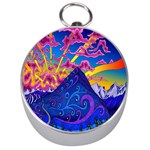 Blue And Purple Mountain Painting Psychedelic Colorful Lines Silver Compasses Front