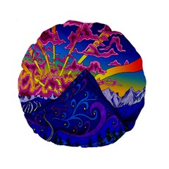 Blue And Purple Mountain Painting Psychedelic Colorful Lines Standard 15  Premium Flano Round Cushions by Bedest