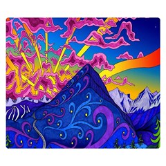 Blue And Purple Mountain Painting Psychedelic Colorful Lines Two Sides Premium Plush Fleece Blanket (small) by Bedest