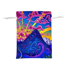 Blue And Purple Mountain Painting Psychedelic Colorful Lines Lightweight Drawstring Pouch (s) by Bedest