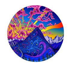 Blue And Purple Mountain Painting Psychedelic Colorful Lines Mini Round Pill Box (pack Of 3) by Bedest