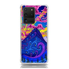 Blue And Purple Mountain Painting Psychedelic Colorful Lines Samsung Galaxy S20 Ultra 6 9 Inch Tpu Uv Case by Bedest