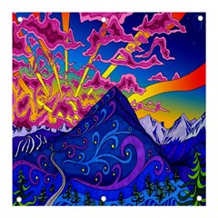 Blue And Purple Mountain Painting Psychedelic Colorful Lines Banner And Sign 3  X 3  by Bedest