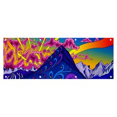 Blue And Purple Mountain Painting Psychedelic Colorful Lines Banner And Sign 8  X 3  by Bedest