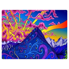 Blue And Purple Mountain Painting Psychedelic Colorful Lines Premium Plush Fleece Blanket (extra Small) by Bedest