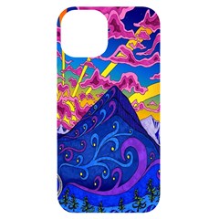 Blue And Purple Mountain Painting Psychedelic Colorful Lines Iphone 14 Black Uv Print Case