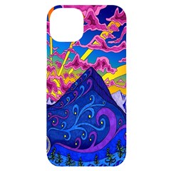 Blue And Purple Mountain Painting Psychedelic Colorful Lines Iphone 14 Plus Black Uv Print Case by Bedest