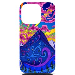 Blue And Purple Mountain Painting Psychedelic Colorful Lines Iphone 14 Pro Black Uv Print Case by Bedest