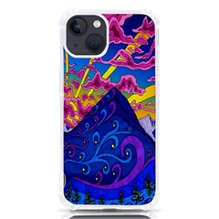 Blue And Purple Mountain Painting Psychedelic Colorful Lines Iphone 13 Tpu Uv Print Case by Bedest