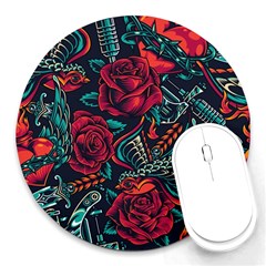 Vintage Flash Tattoos Designs Seamless Pattern Round Mousepad by Bedest