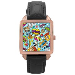 Vintage Tattoos Colorful Seamless Pattern Rose Gold Leather Watch  by Bedest