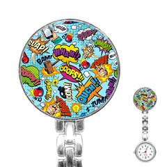 Vintage Tattoos Colorful Seamless Pattern Stainless Steel Nurses Watch by Bedest