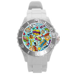 Vintage Art Tattoos Colorful Seamless Pattern Round Plastic Sport Watch (l) by Bedest