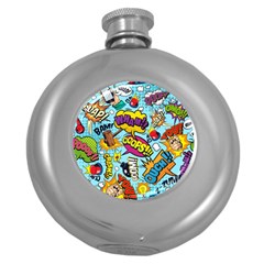 Graffiti Word Seamless Pattern Round Hip Flask (5 Oz) by Bedest