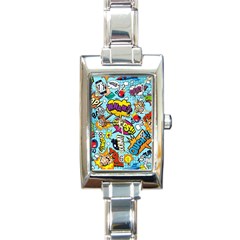 Comic Elements Colorful Seamless Pattern Rectangle Italian Charm Watch by Bedest