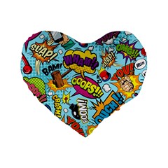 Comic Elements Colorful Seamless Pattern Standard 16  Premium Flano Heart Shape Cushions by Bedest