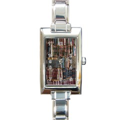 Seamless Pattern With Flower Bird Rectangle Italian Charm Watch by Bedest