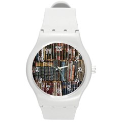 Seamless Pattern With Flower Bird Round Plastic Sport Watch (m)