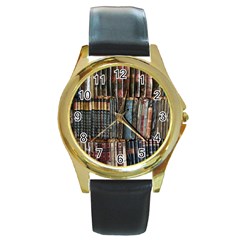 Abstract Colorful Texture Round Gold Metal Watch by Bedest