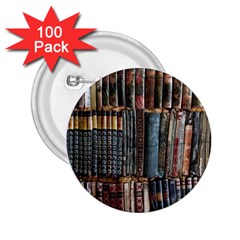 Assorted Title Of Books Piled In The Shelves Assorted Book Lot Inside The Wooden Shelf 2 25  Buttons (100 Pack)  by Bedest