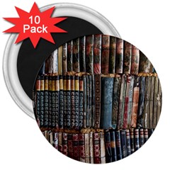 Assorted Title Of Books Piled In The Shelves Assorted Book Lot Inside The Wooden Shelf 3  Magnets (10 Pack)  by Bedest