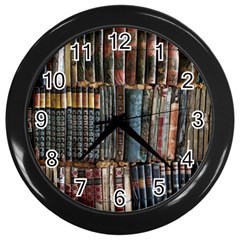 Assorted Title Of Books Piled In The Shelves Assorted Book Lot Inside The Wooden Shelf Wall Clock (black) by Bedest