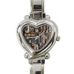 Assorted Title Of Books Piled In The Shelves Assorted Book Lot Inside The Wooden Shelf Heart Italian Charm Watch Front