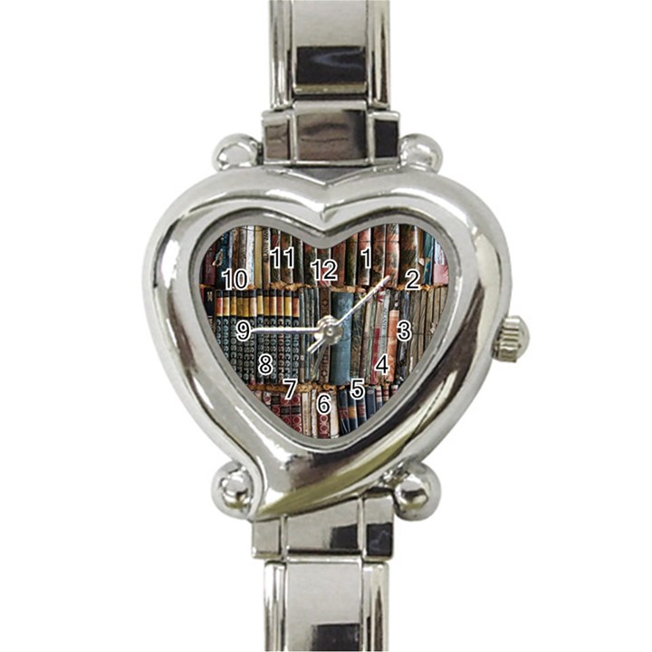 Assorted Title Of Books Piled In The Shelves Assorted Book Lot Inside The Wooden Shelf Heart Italian Charm Watch