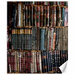 Assorted Title Of Books Piled In The Shelves Assorted Book Lot Inside The Wooden Shelf Canvas 8  X 10  by Bedest