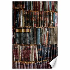 Assorted Title Of Books Piled In The Shelves Assorted Book Lot Inside The Wooden Shelf Canvas 24  X 36  by Bedest